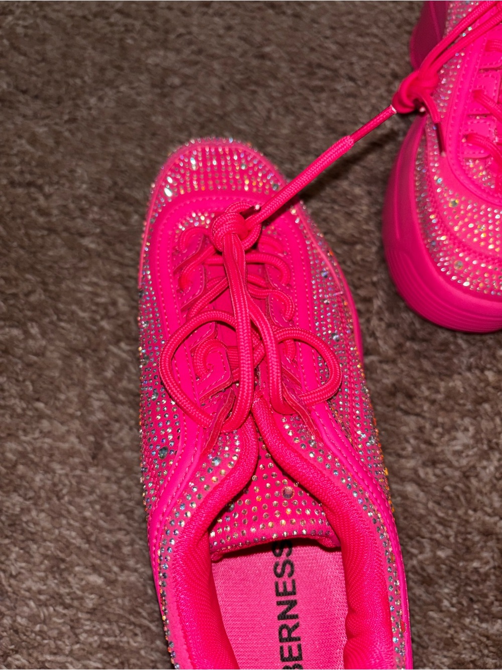 Neon Pink Rhinestone Platform Sneakers - Picture 4 of 6